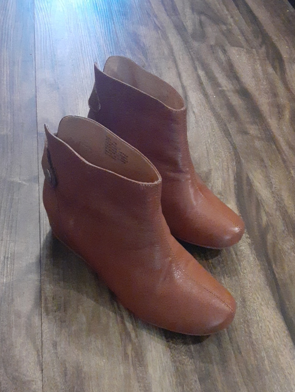 Crowne Comforteur Brown Ankle Booties with Low Wedge Heel